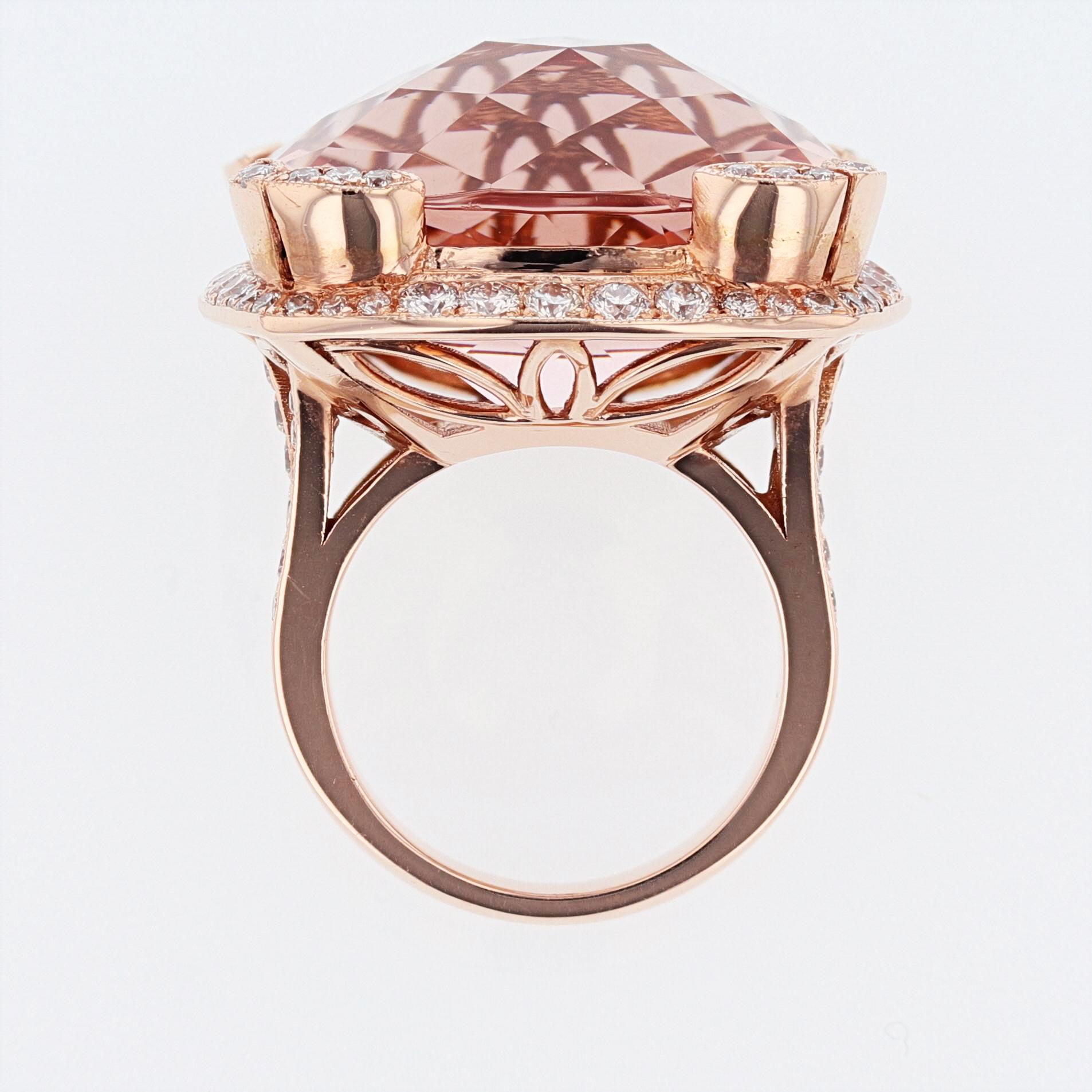 Nazarelle 14 Karat Rose Gold 41.10 Cushion Morganite and Diamond Ring In New Condition For Sale In Houston, TX