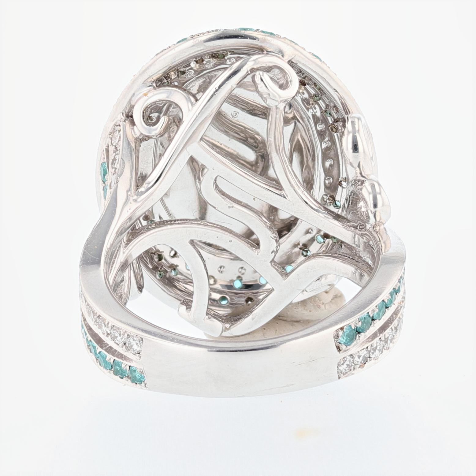 Contemporary Nazarelle 14K W Gold 11.50ct Blue Tourmaline Diamond & Paraiba Tourmaline Ring For Sale