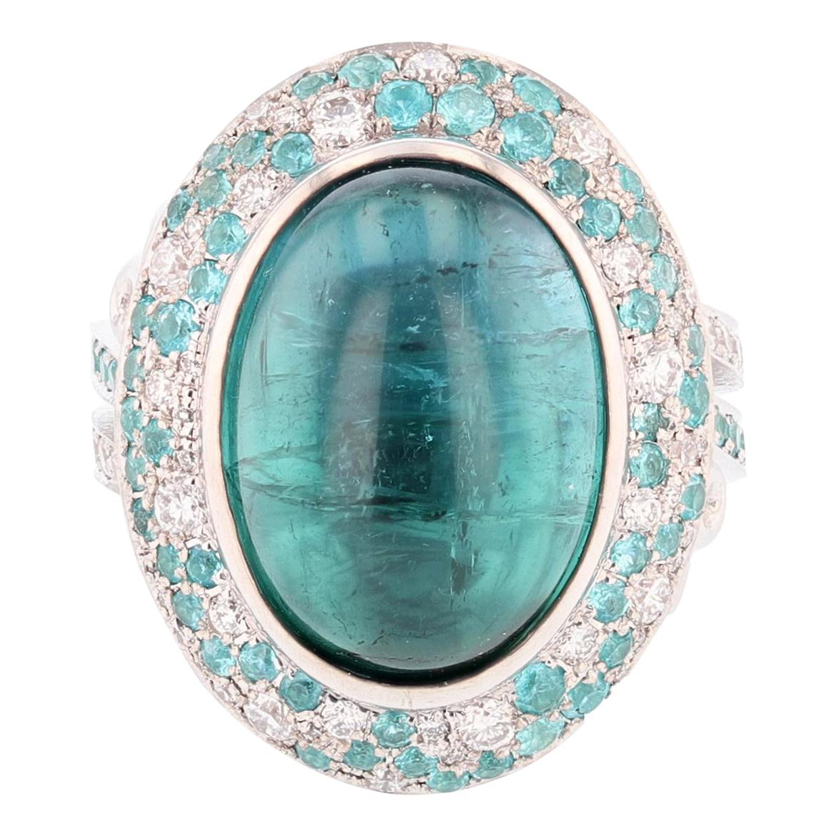 Nazarelle 14K W Gold 11.50ct Blue Tourmaline Diamond & Paraiba Tourmaline Ring