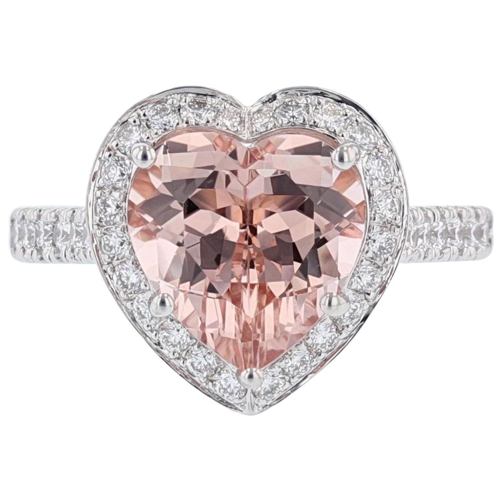 Nazarelle 14k White and Rose Gold 3.75ct Heart Shaped Morganite and Diamond Ring For Sale