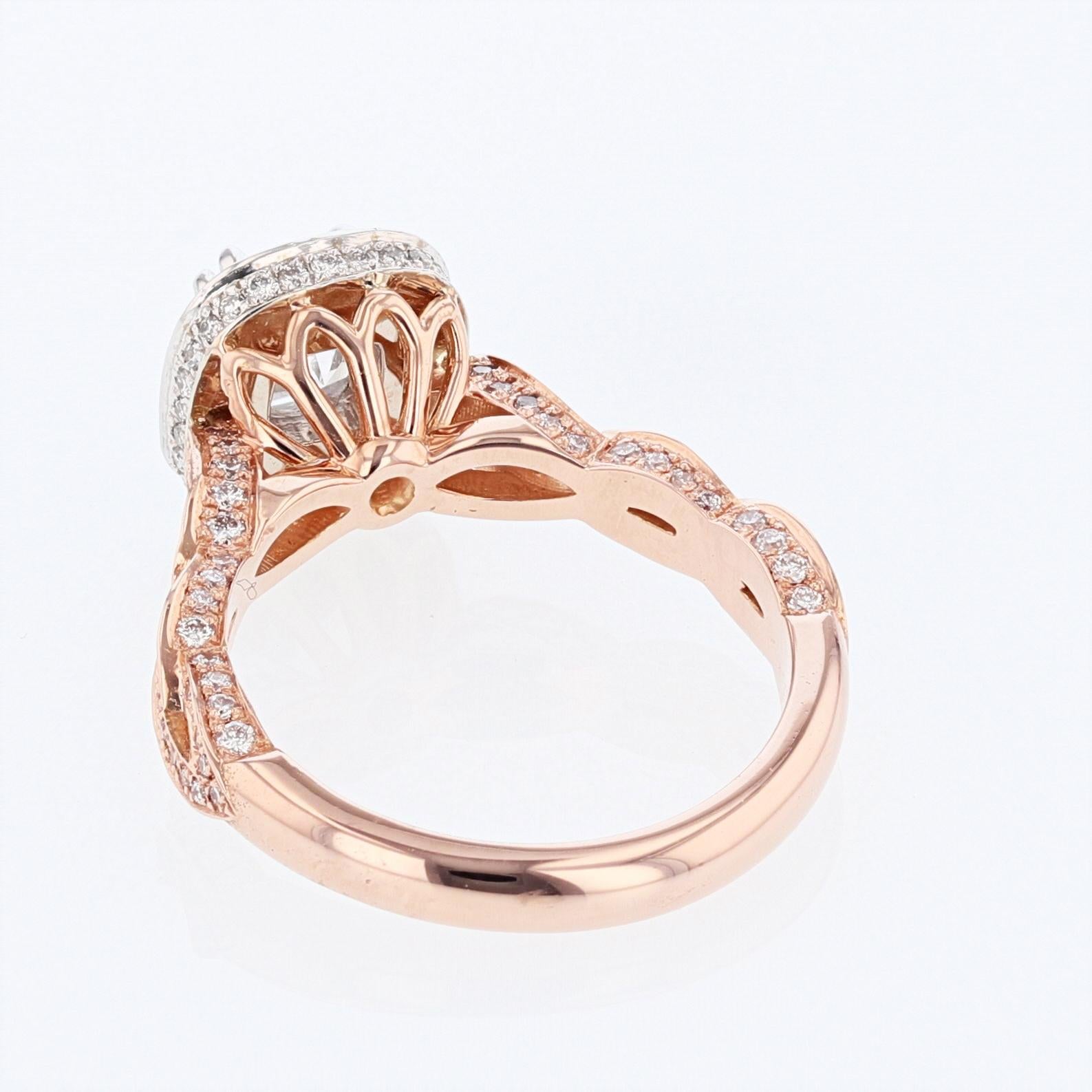 Nazarelle Anillo de compromiso Twist de diamantes en oro blanco y rosa de 14 quilates Corte cojín en venta