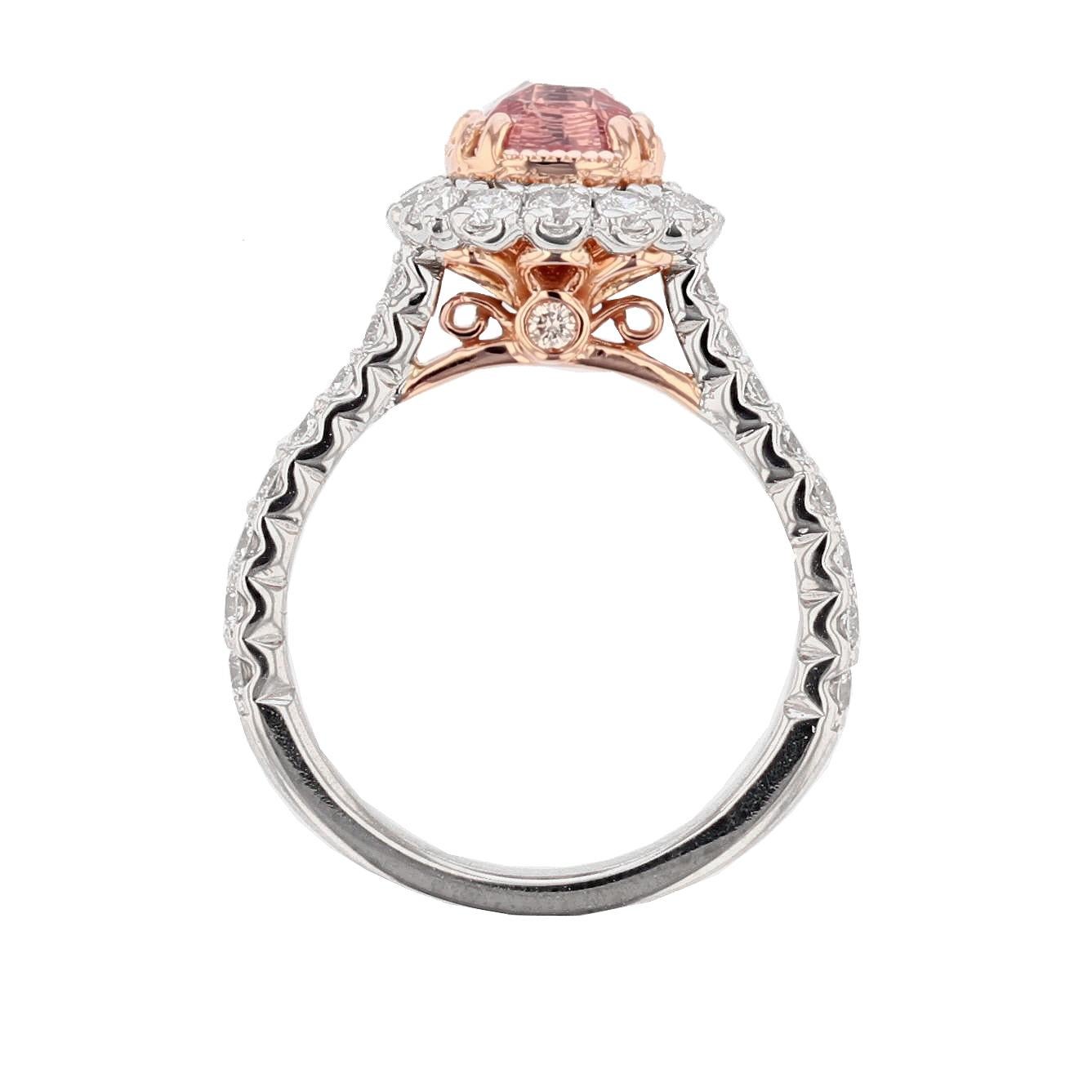 Contemporary Nazarelle 14K White and Rose Gold Padparadscha Pink Sapphire and Diamond Ring