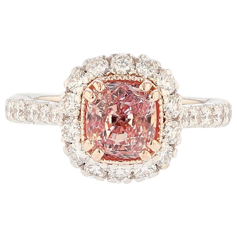Nazarelle 14K White and Rose Gold Padparadscha Pink Sapphire and Diamond Ring