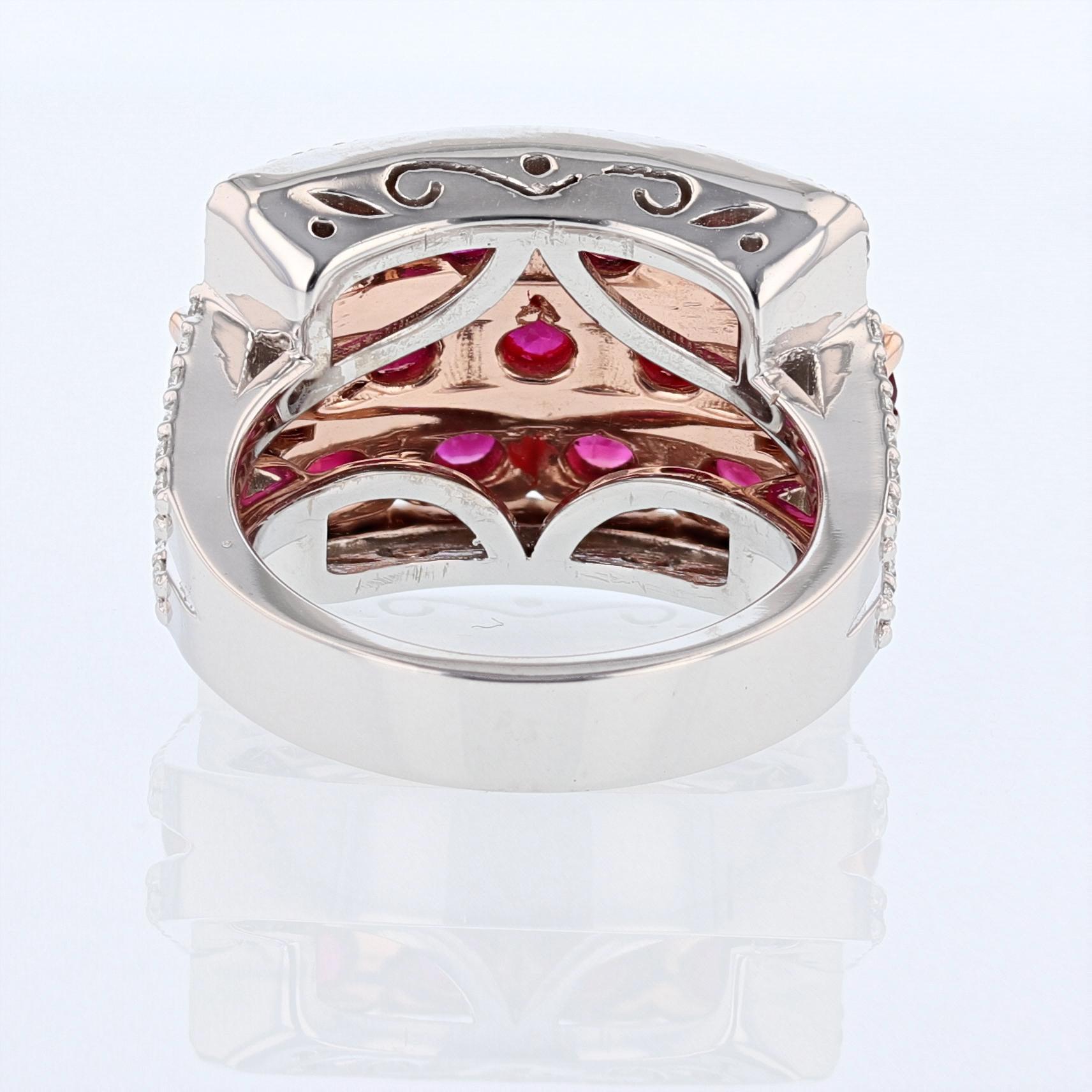 Anillo de rubíes y diamantes Nazarelle de oro blanco y rosa de 14 quilates Contemporáneo en venta