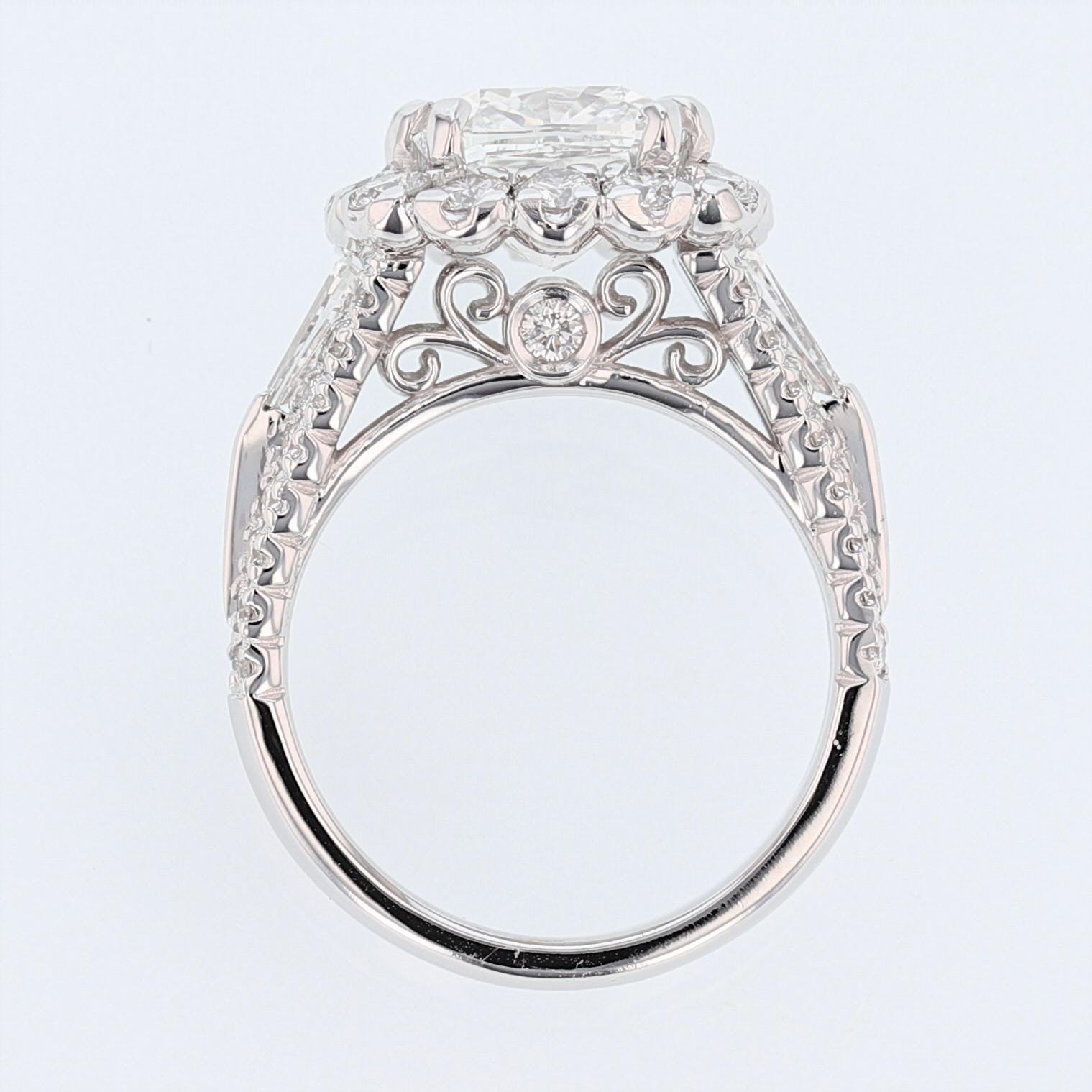 Nazarelle 14k White Gold 3.66ct GIA Cushion Diamond Center 2.14ct Diamond Ring In New Condition For Sale In Houston, TX