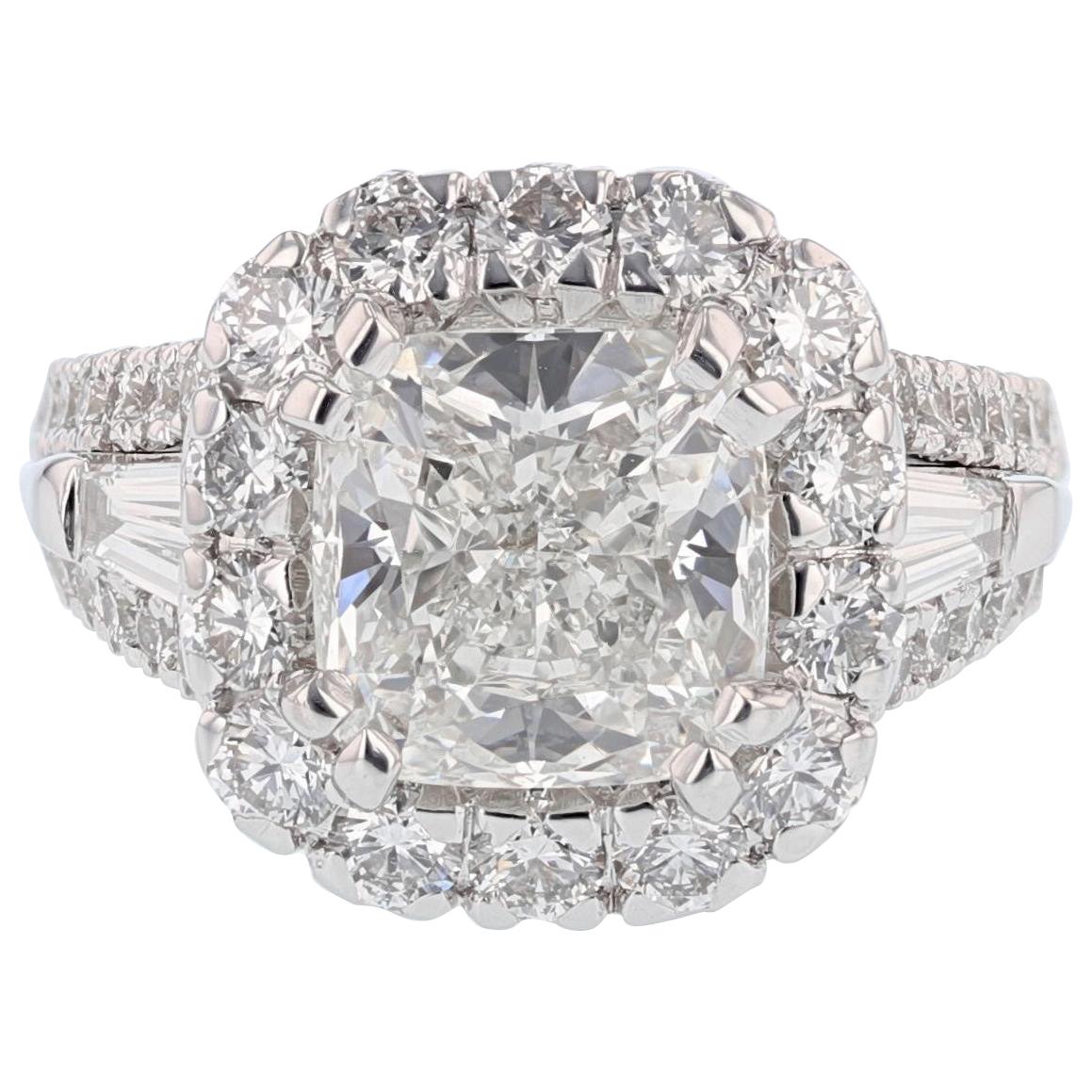 Nazarelle 14k White Gold 3.66ct GIA Cushion Diamond Center 2.14ct Diamond Ring For Sale