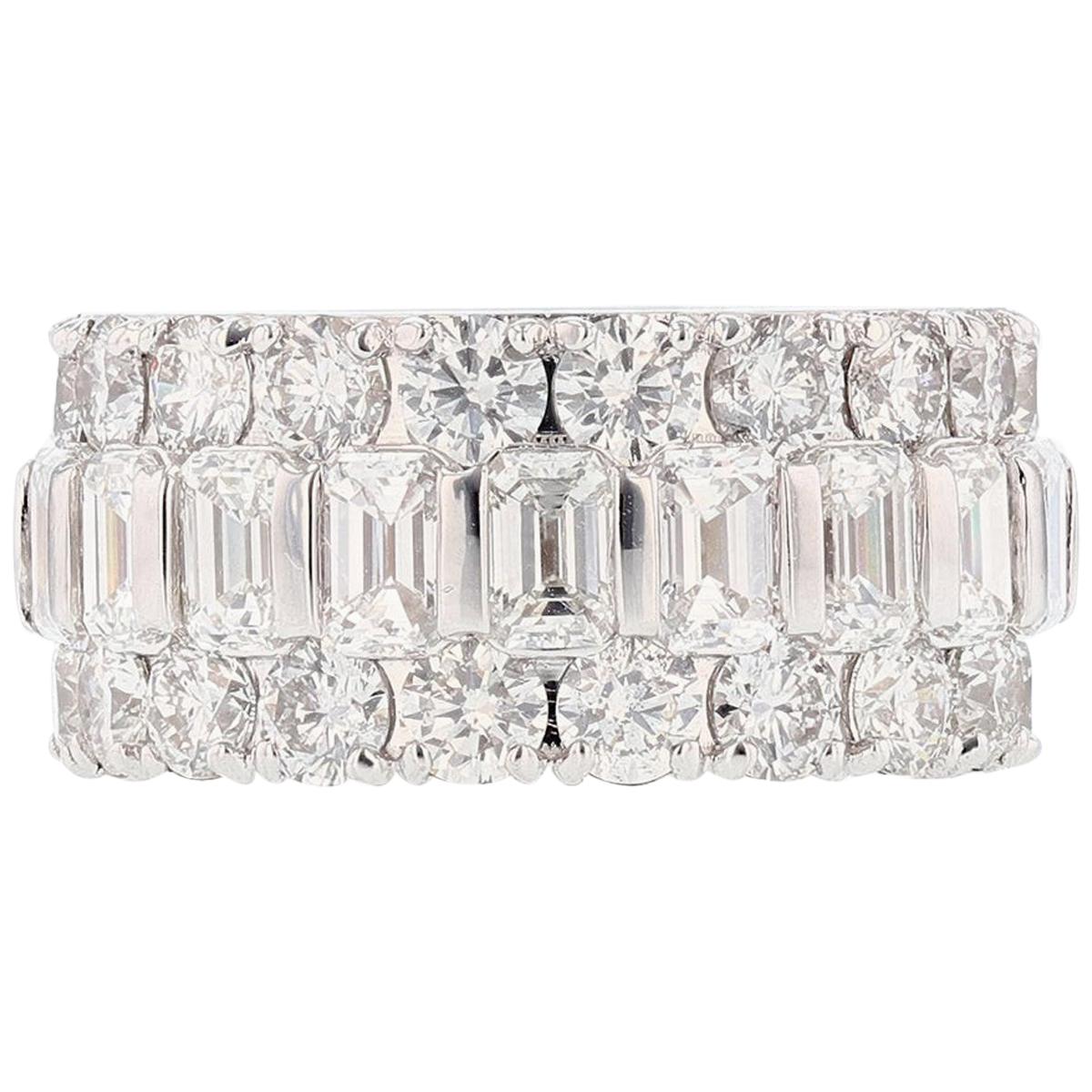 Nazarelle 14K White Gold 9.54 Carat Emerald Cut and Round Diamond Eternity Band For Sale