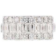 Nazarelle Anillo de oro blanco de 14 quilates con diamantes redondos y talla esmeralda de 9,54 quilates