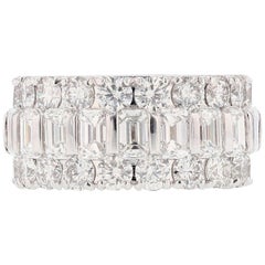 Nazarelle 14K White Gold 9.54 Carat Emerald Cut and Round Diamond Eternity Band