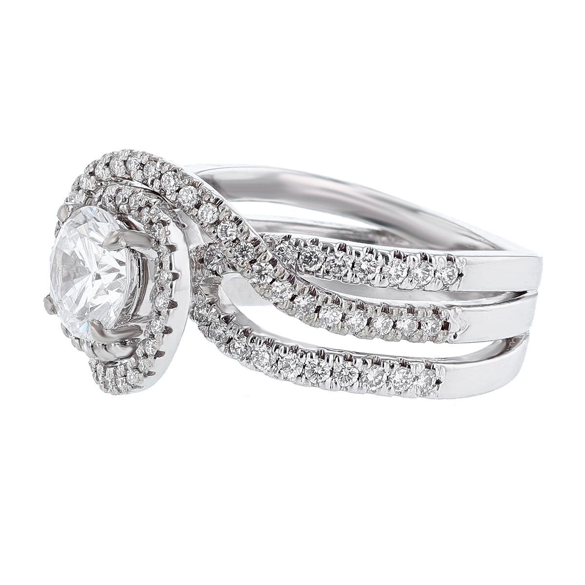 Modern Nazarelle 14 Karat White Gold Double Swirl GIA Diamond Engagement Ring