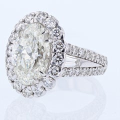 Anello Nazarelle in oro 14 carati GIA da 6,07 carati con diamante taglio ovale e gambo diviso a raggiera