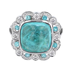 Nazarelle 18 Karat Gold 6.62 Carat Cabochon Paraiba Tourmaline and Diamond Ring