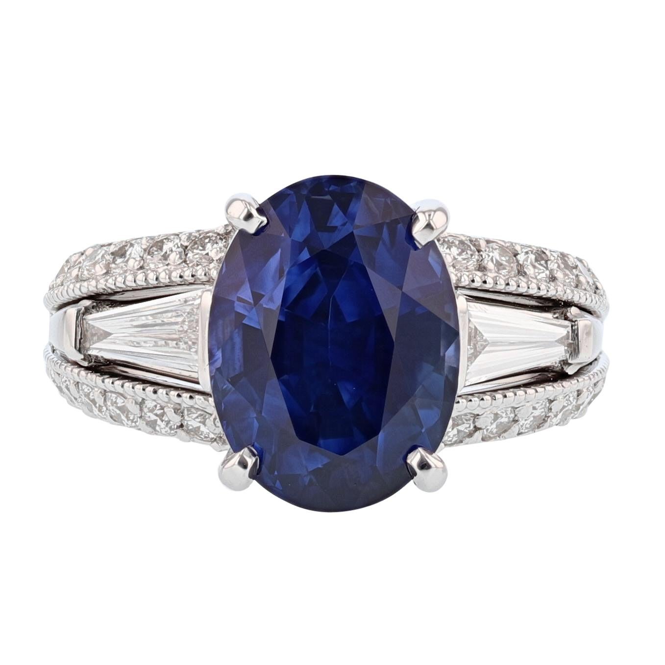 Nazarelle 18 Karat Gold 7.28 Carat Certified Blue Sapphire and Diamond Ring