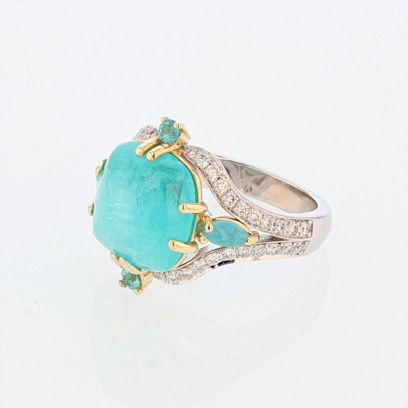 Cushion Cut Nazarelle 18 Karat White and Yellow Gold Brazilian Paraiba Tourmaline Ring