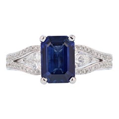 Nazarelle 18 Karat White Gold 2.20 Carat Emerald Cut Sapphire and Diamond Ring