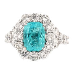 Antique Nazarelle 18 Karat White Gold 2.51 Carat GIA Paraiba Tourmaline and Diamond Ring