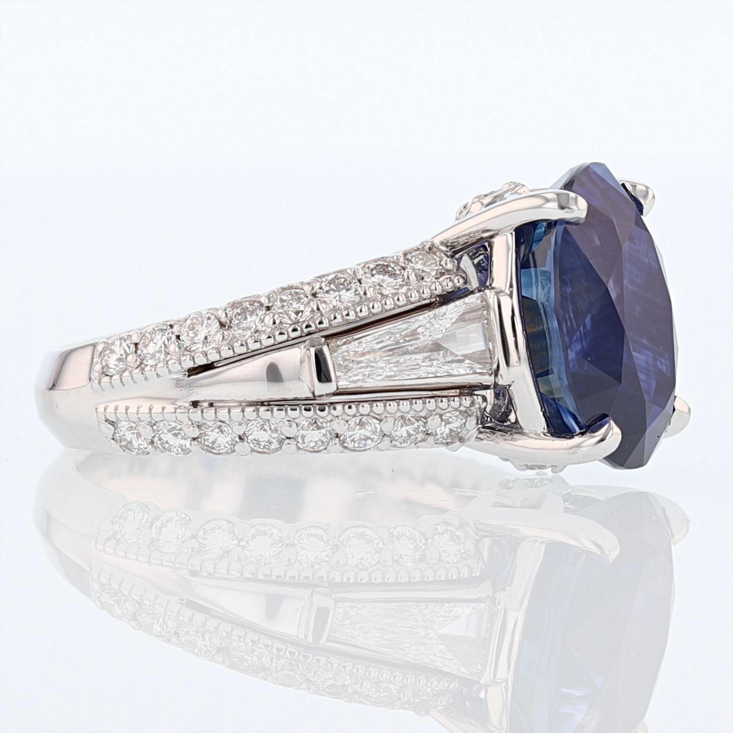 Contemporary Nazarelle 18 Karat Gold 7.28 Carat Certified Blue Sapphire and Diamond Ring For Sale