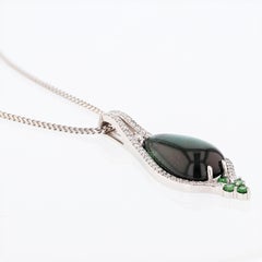 Nazarelle 18 Karat White Gold Pear Cabochon Green Tourmaline Diamond Necklace