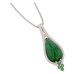 Nazarelle 18 Karat White Gold Pear Cabochon Green Tourmaline Diamond Necklace