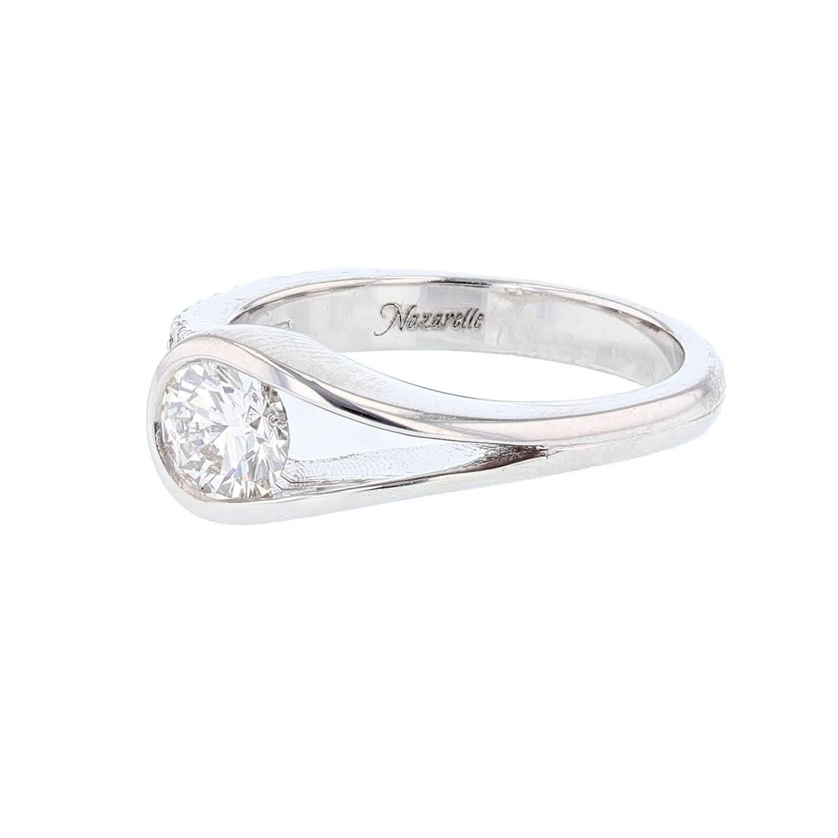 Modern Nazarelle 18 Karat White Gold Round Diamond Engagement Ring For Sale