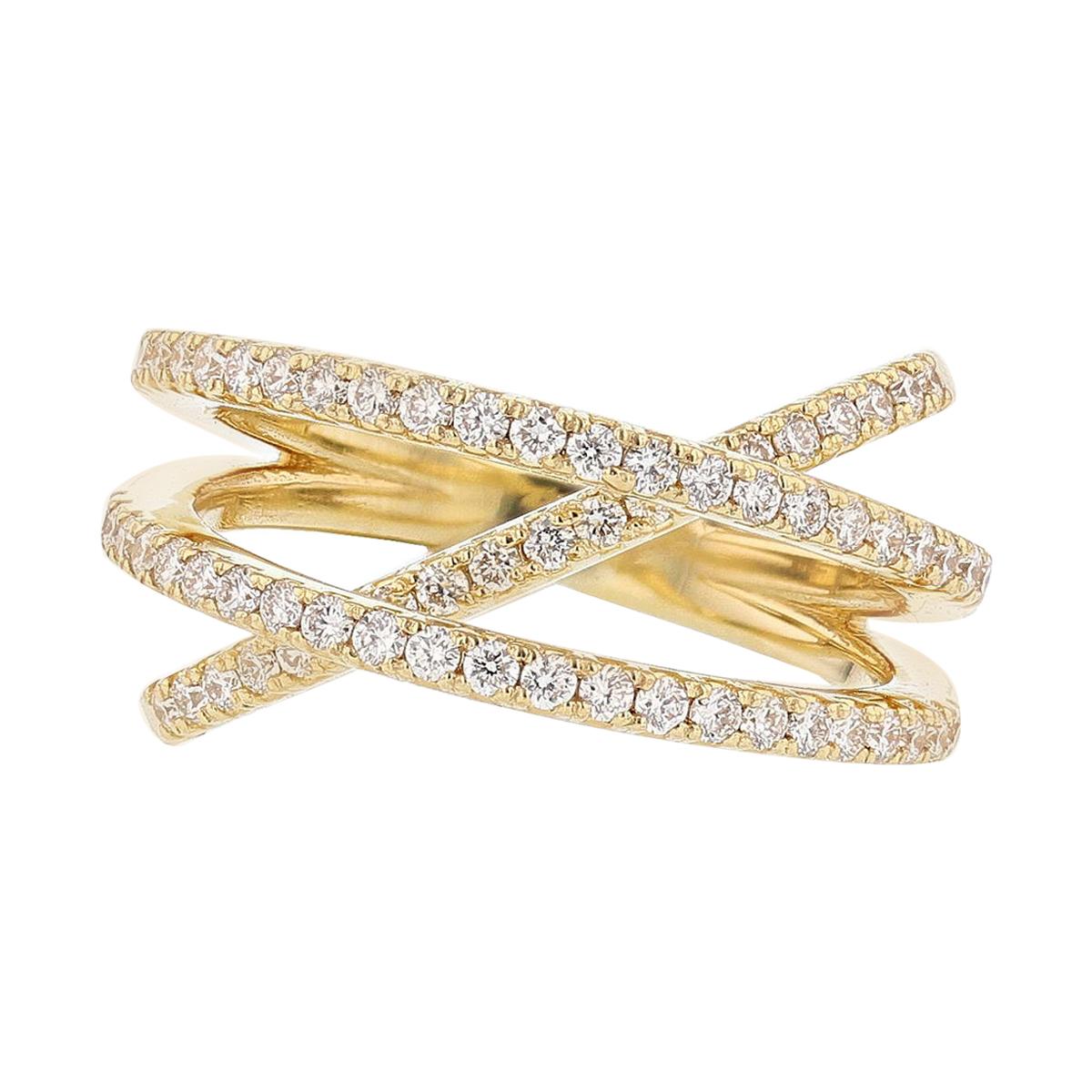 Diamond Criss Cross Ring Yellow Gold Deals, 58% OFF | www 