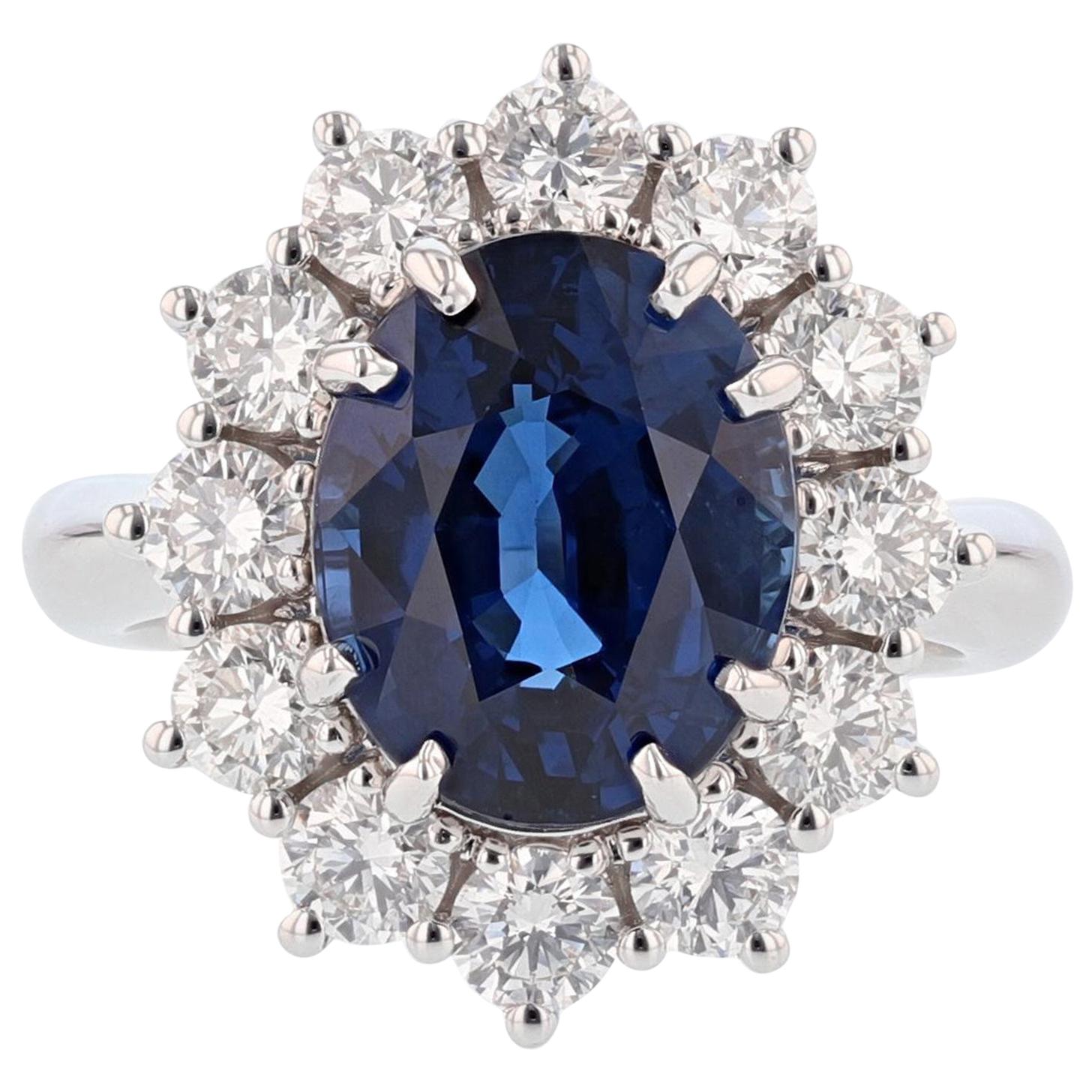 Nazarelle 18K Gold 6.46ct GRS Certified Vivid Blue Sapphire and Diamond Ring