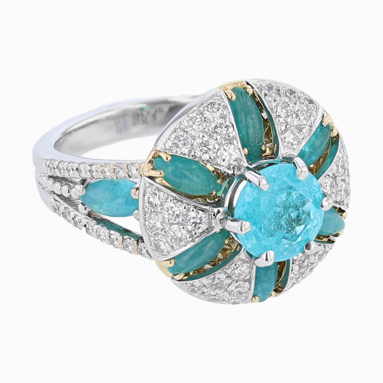 Contemporaneo Anello Nazarelle in oro 18K W/Y GIA con tormalina Paraiba brasiliana da 1,41 carati e diamanti in vendita