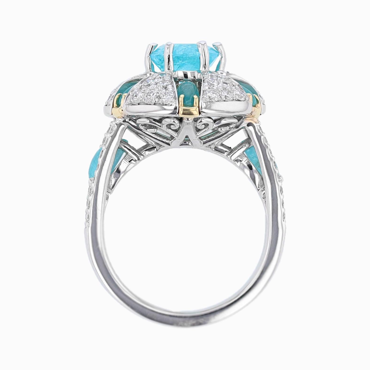 Anello Nazarelle in oro 18K W/Y GIA con tormalina Paraiba brasiliana da 1,41 carati e diamanti In condizioni Nuovo in vendita a Houston, TX