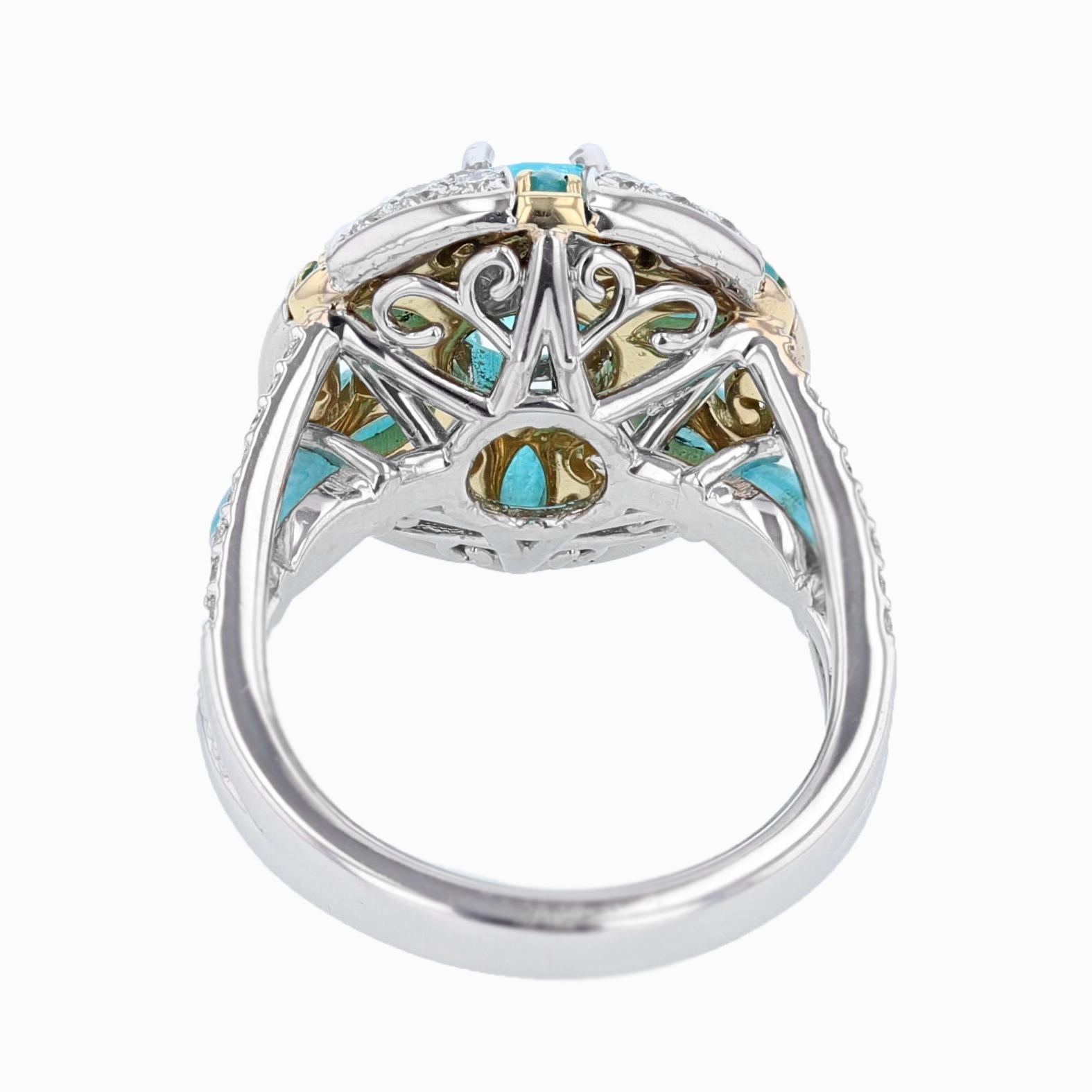 Nazarelle 18K W/Y Gold GIA Brazilian 1.41ct Paraiba Tourmaline and Diamond Ring In New Condition For Sale In Houston, TX