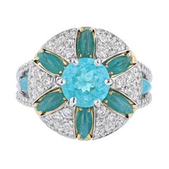 Nazarelle Anillo de oro de 18 quilates con diamantes y turmalina paraiba brasileña GIA de 1,41 quilates