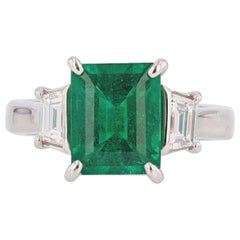 Nazarelle Bague en platine avec diamants et émeraude de Colombie taille émeraude de 3,10 carats
