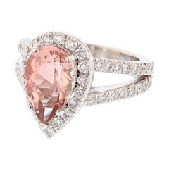 Nazarelle Anillo de Platino con Diamante Turmalina Rosa en Forma de Pera de 3,22 Quilates