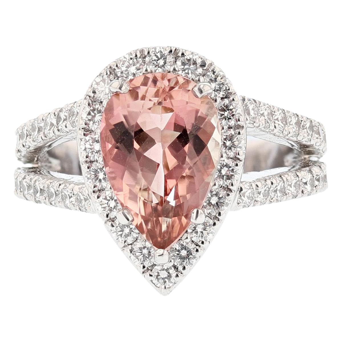 Nazarelle Platinum 3.22 Carat Pear Shaped Pink Tourmaline Diamond Ring