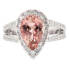Nazarelle Bague en platine avec diamants et tourmaline rose en forme de poire de 3,22 carats