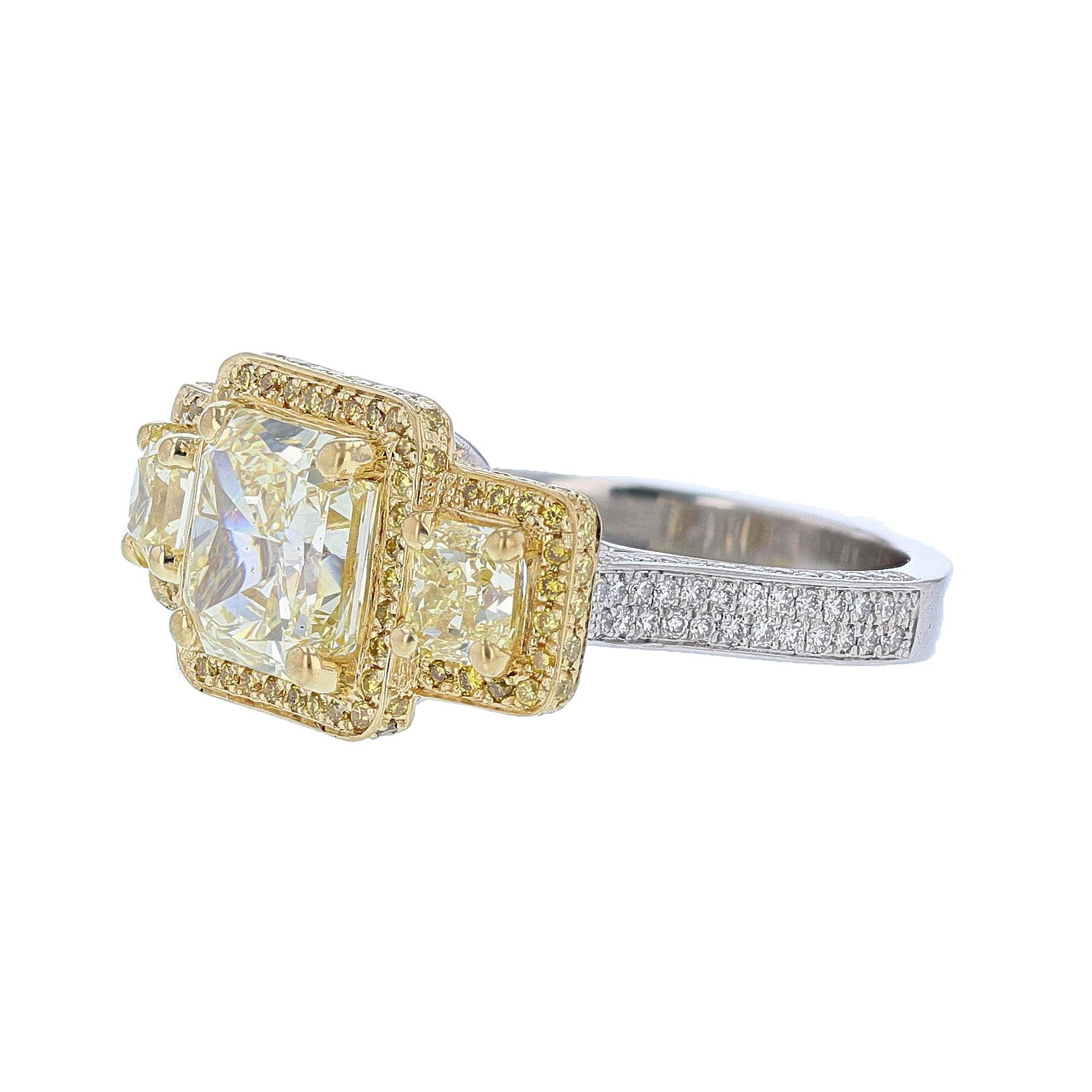 Contemporary Nazarelle Platinum and 18 Karat Yellow GIA Gold Light Fancy Yellow Diamond Ring