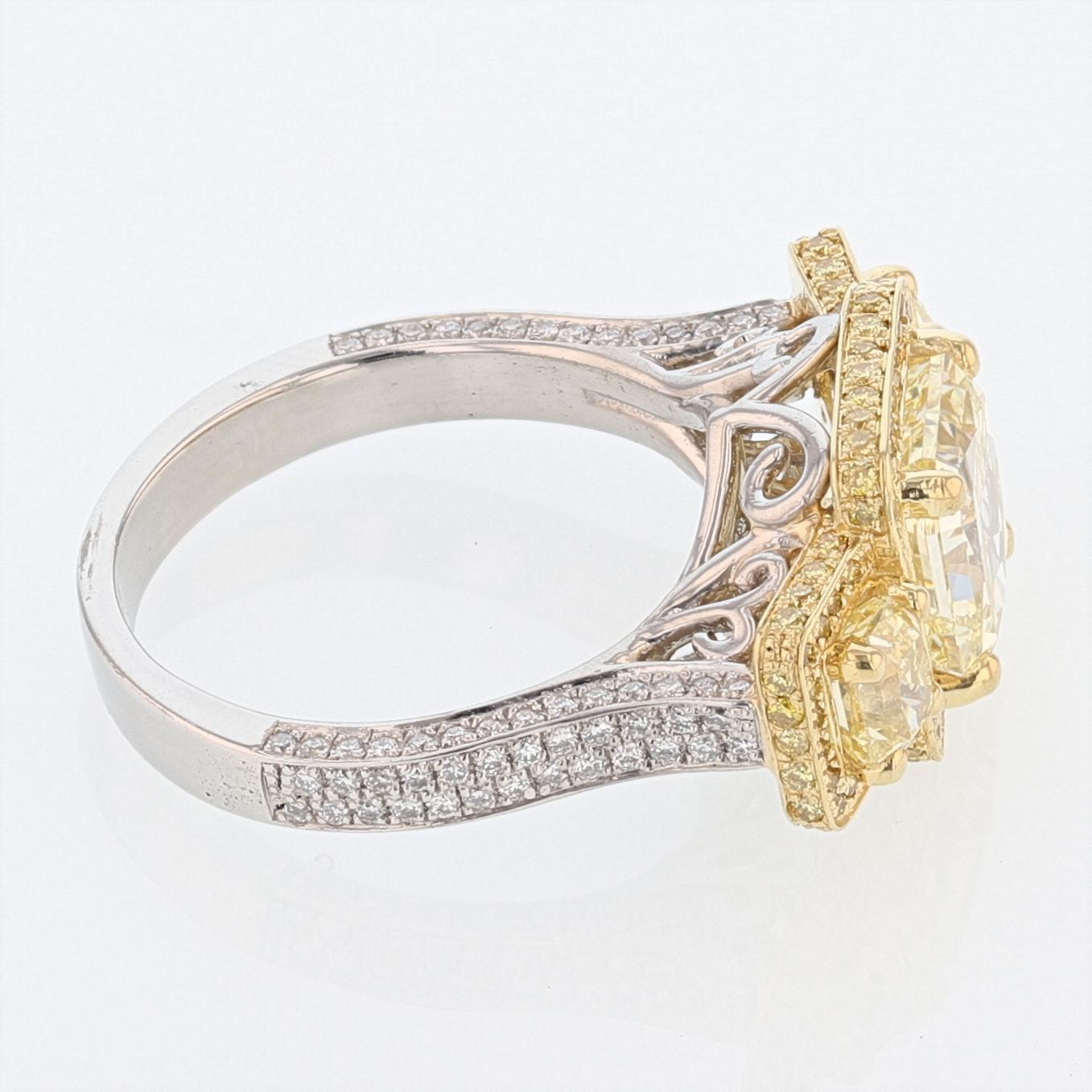 Radiant Cut Nazarelle Platinum and 18 Karat Yellow GIA Gold Light Fancy Yellow Diamond Ring