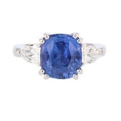 Nazarelle Platinum Cushion 5.58 Carat Ceylon Sapphire Pear Diamonds 3-Stone Ring