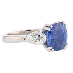 Nazarelle Platinum Cushion 5.58 Carat Ceylon Sapphire Pear Diamonds 3-Stone Ring