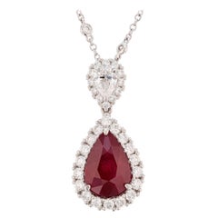 Nazarelle Platinum GRS Burma Ruby Diamond Pendant 18 Karat Gold Diamond Chain