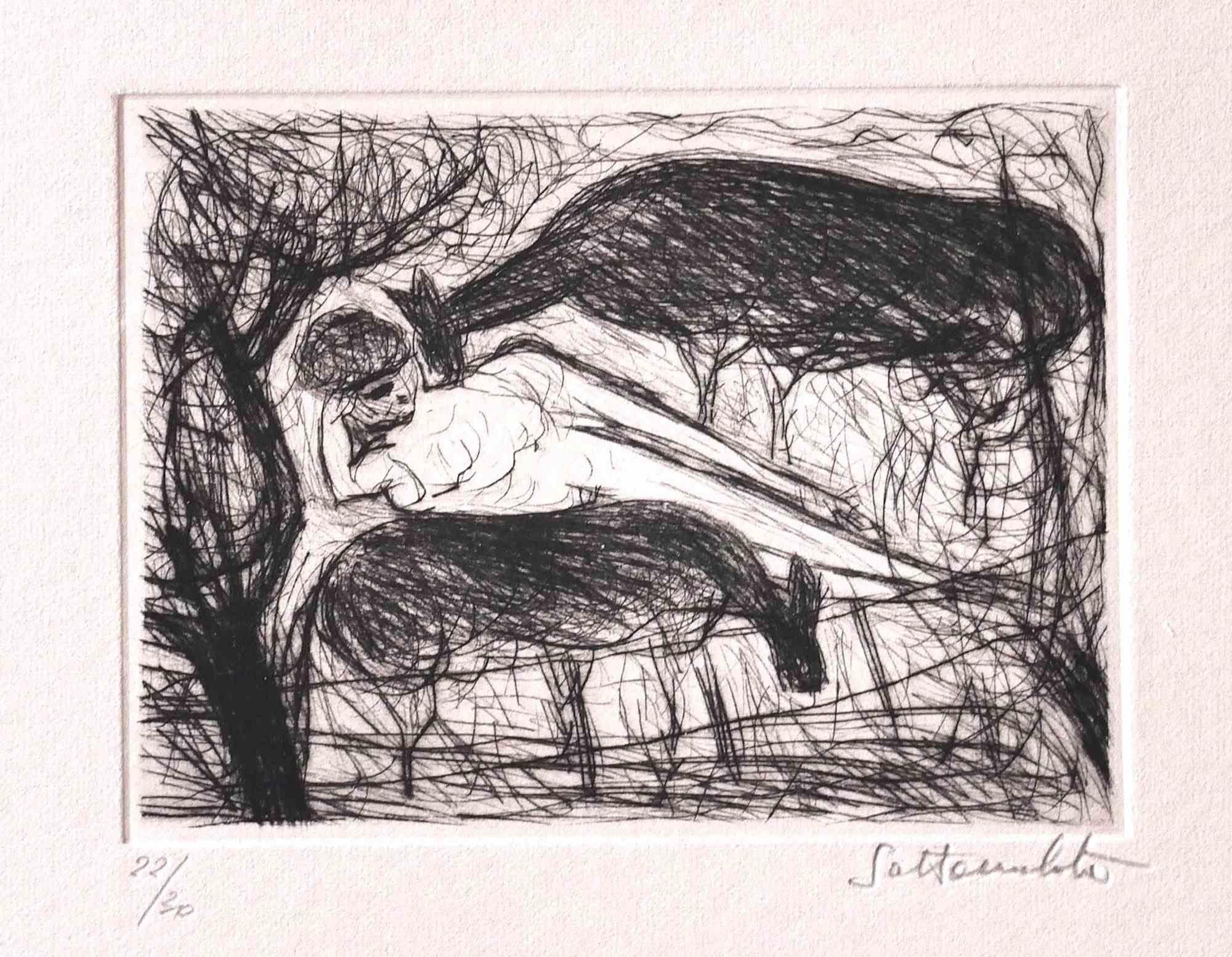 Nazareno Gattamenata Animal Print - Horses - Original etching by Nazareno Gattamelata - 1970s