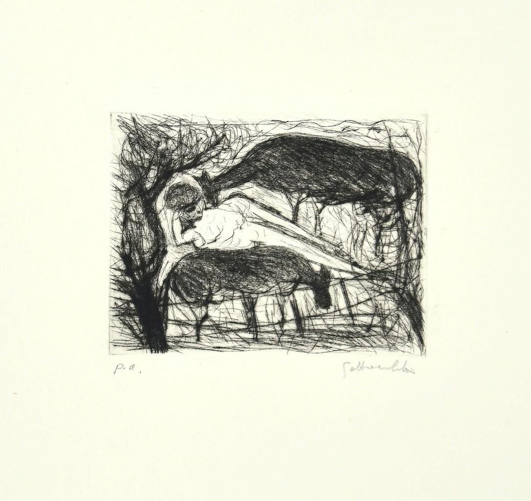 Nazareno Gattamenata Figurative Print - Cows - Original Etching by Nazareno Gattamelata - Late 20th Century