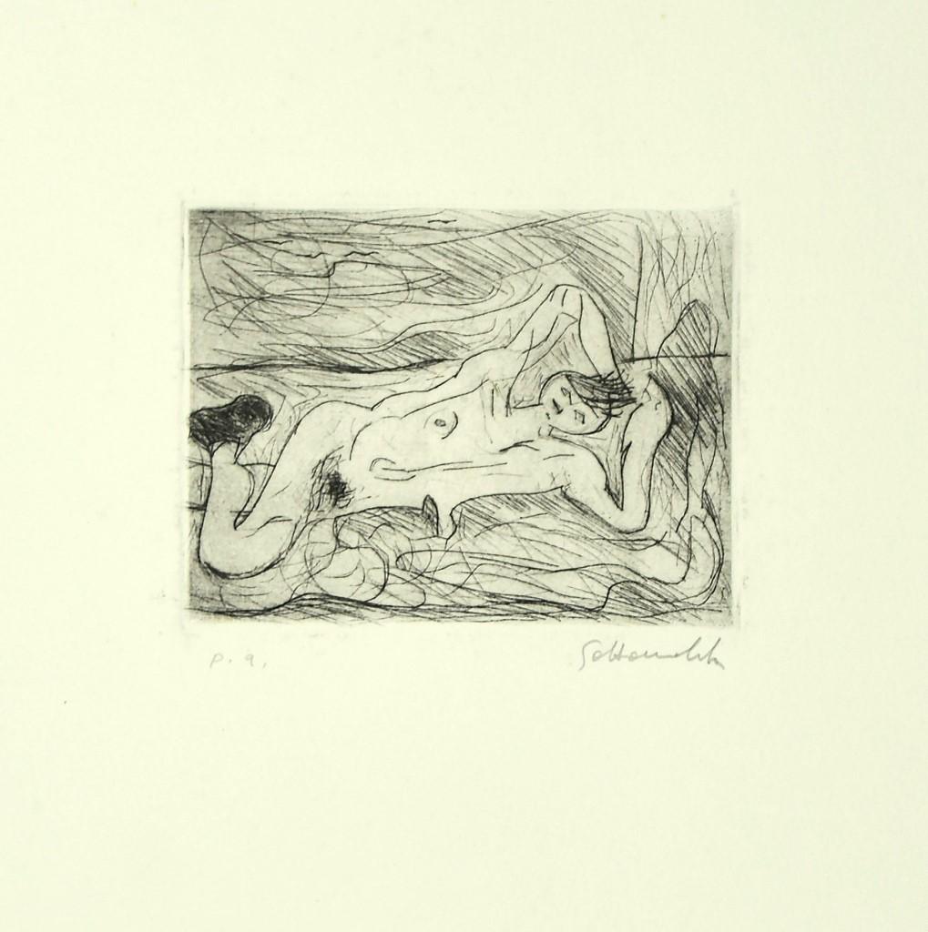 Nazareno Gattamenata Figurative Print - Lying Nude - Original Etching by N. Gattamelata - 1970s