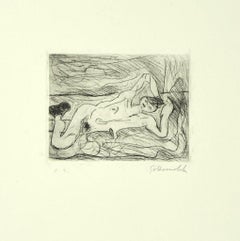 Lying Nude - Original Etching by N. Gattamelata - 1970s