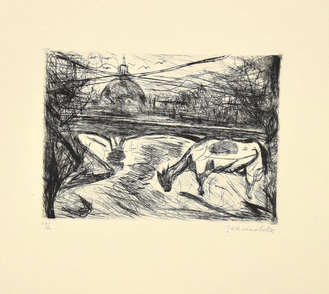 Roma, San Pietro - Original Etching by Nazareno Gattamelata - Late 20th Century