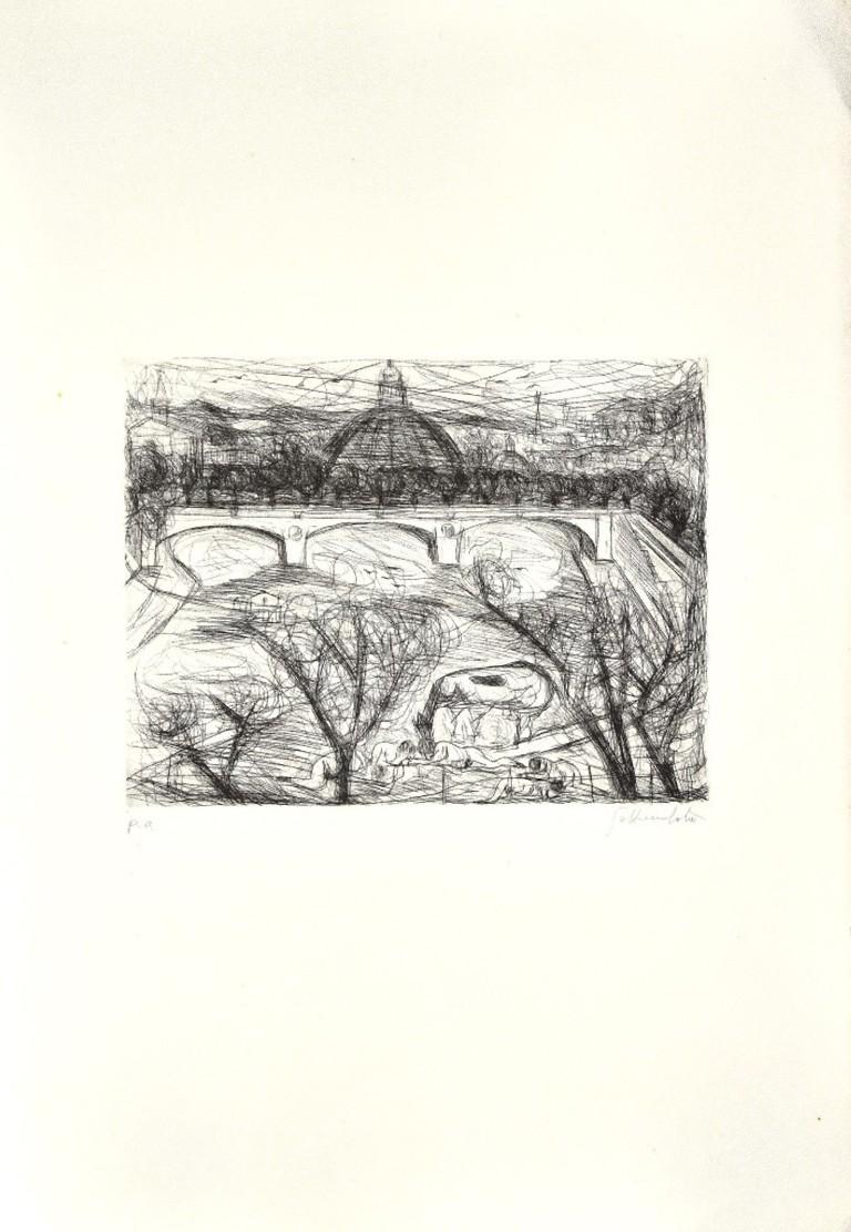 Nazareno Gattamenata Figurative Print - Roma, San Pietro - Original Etching by Nazareno Gattamelata - Late 20th Century