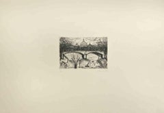 The View of St. Peter and Tiber in Rome - Etching by Nazareno Gattamelata - 1985