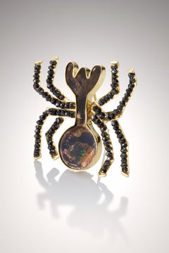 18KY Nazca Line Spider Brooch with Black Diamonds and Black Mica