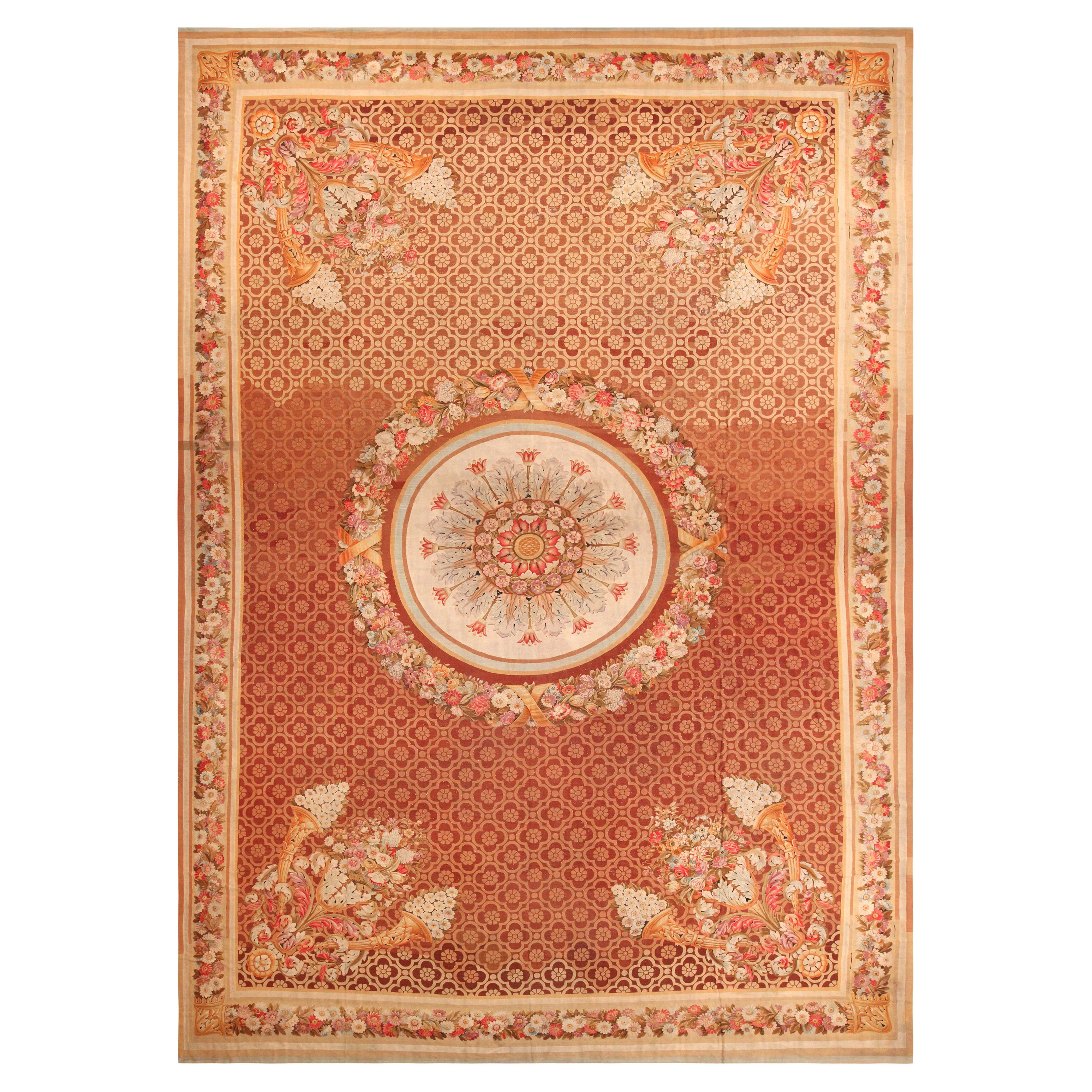 Nazmiyal 19th Century Antique French Aubusson Rug. 17 ft 2 in x 25 ft For Sale