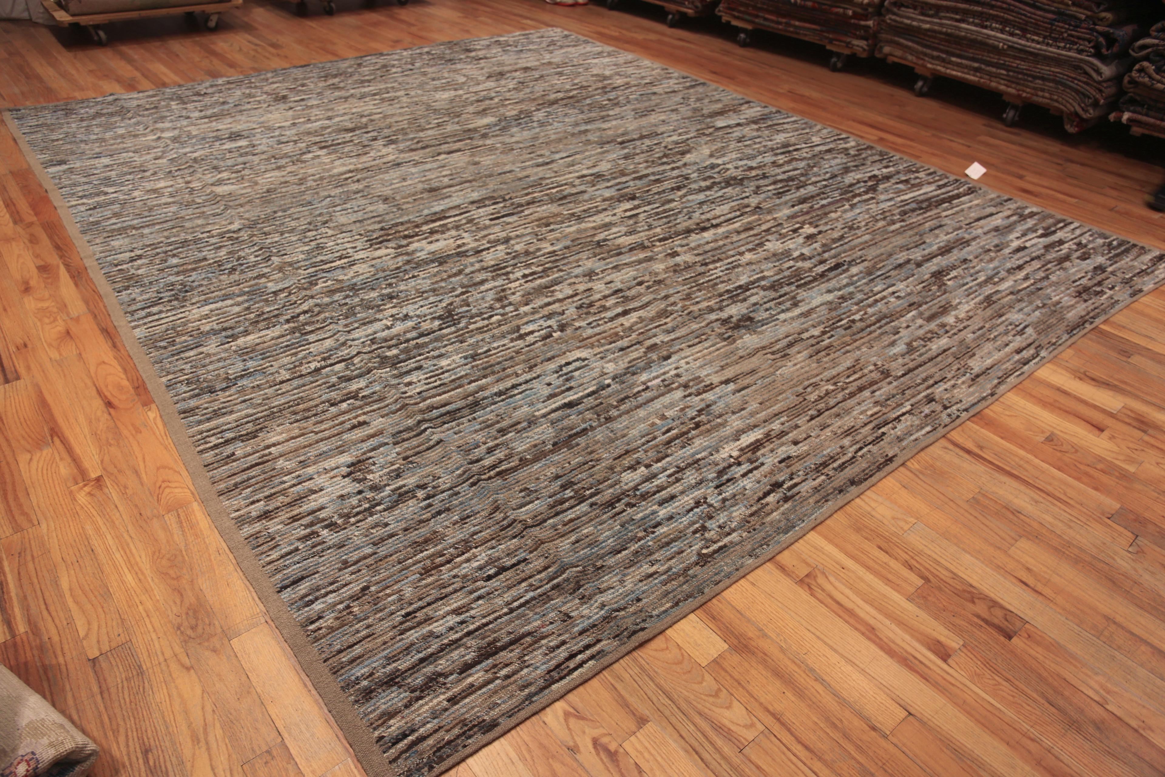 Beautifully Artistic Earthy Brown and Blue Color Abstract Contemporary Design Large Modern Room Size Area Rug, Country of Origin: Central Asia, Circa Date: Modern Rug 