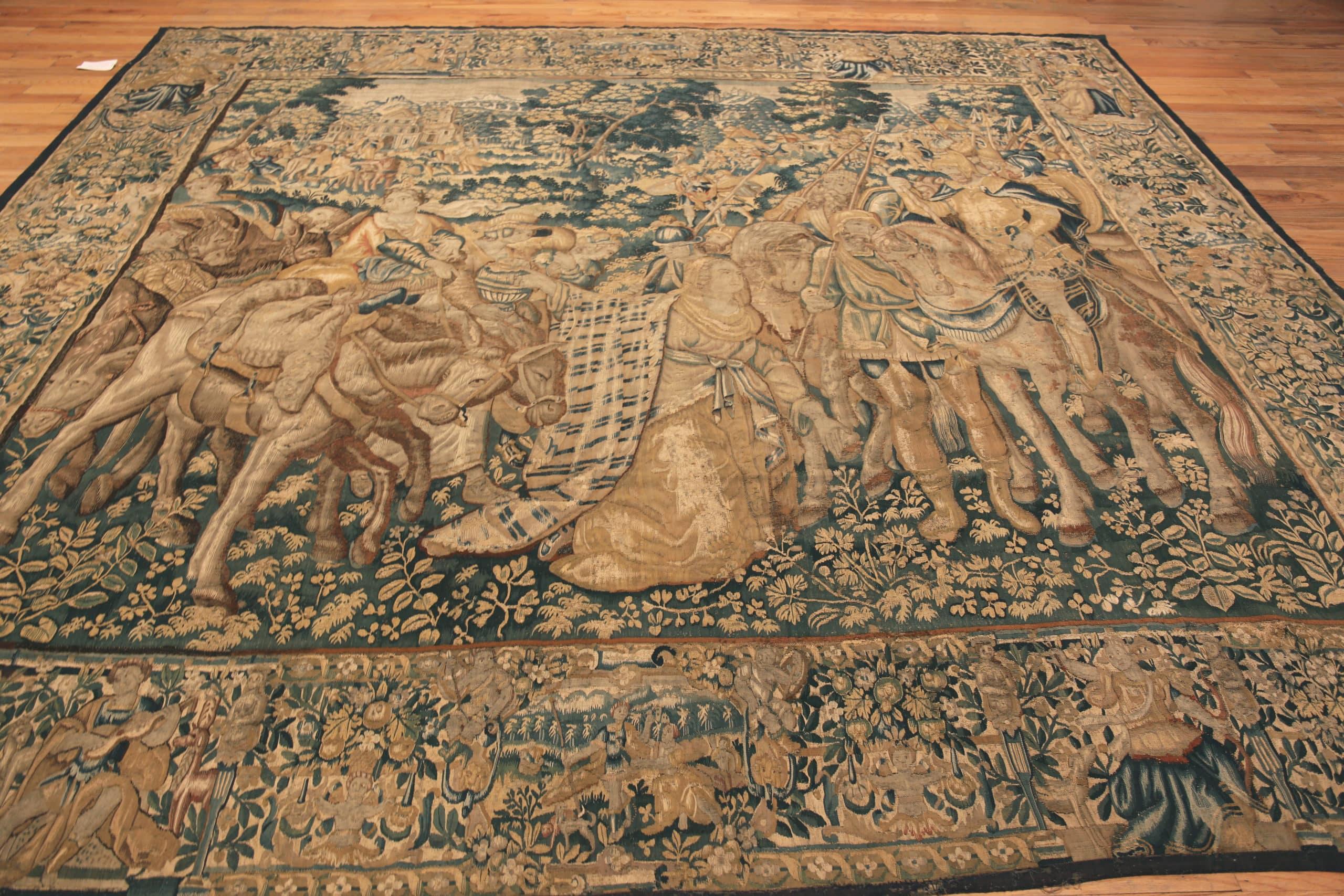 Antiker flämischer Wandteppich aus dem 16. Jahrhundert. 11 ft 4 inx12 ft 10in (18. Jahrhundert und früher) im Angebot